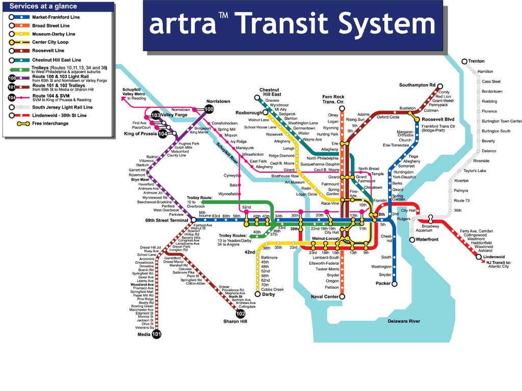 Fantasy Map of Philadelphia's rapid transit system.
