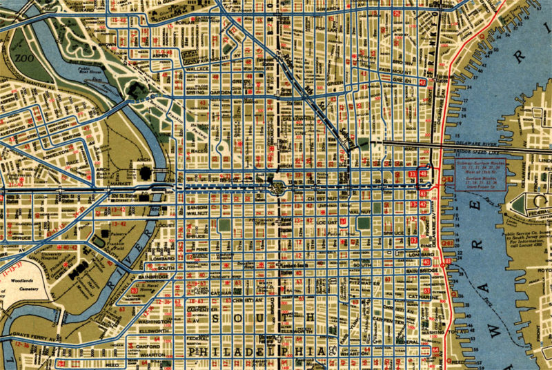 1944 PTC Map - Center City and West Philadelphia